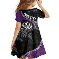 Personalised New Zealand Darts Family Matching Short Sleeve Bodycon Dress and Hawaiian Shirt Koru Tribal Tattoo and Silver Fern Maori Pattern Purple Color