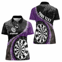 Personalised New Zealand Darts Women Polo Shirt Koru Tribal Tattoo and Silver Fern Maori Pattern Purple Color