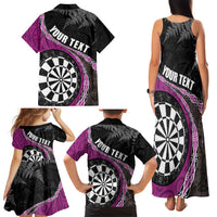 Personalised New Zealand Darts Family Matching Tank Maxi Dress and Hawaiian Shirt Koru Tribal Tattoo and Silver Fern Maori Pattern Pink Color