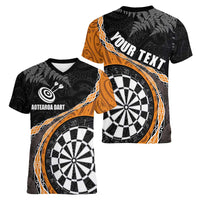 Personalised New Zealand Darts Women V-Neck T-Shirt Koru Tribal Tattoo and Silver Fern Maori Pattern Orange Color
