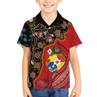 Tonga Ngatu and Australia Together Family Matching Off The Shoulder Long Sleeve Dress and Hawaiian Shirt Polynesian Humpback Whale and Aboriginal Kangaroo