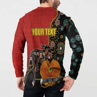 Personalised Papua New Guinea and Australia Together Button Sweatshirt Bird-of-paradise and Kangaroo with Aboriginal Pattern