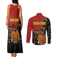 Personalised Papua New Guinea and Australia Together Couples Matching Tank Maxi Dress and Long Sleeve Button Shirt Bird-of-paradise and Kangaroo with Aboriginal Pattern