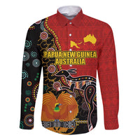 Personalised Papua New Guinea and Australia Together Family Matching Mermaid Dress and Hawaiian Shirt Bird-of-paradise and Kangaroo with Aboriginal Pattern