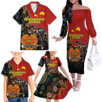 Personalised Papua New Guinea and Australia Together Family Matching Off The Shoulder Long Sleeve Dress and Hawaiian Shirt Bird-of-paradise and Kangaroo with Aboriginal Pattern