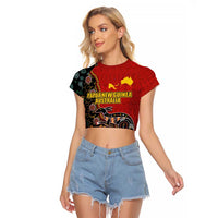Personalised Papua New Guinea and Australia Together Raglan Cropped T Shirt Bird-of-paradise and Kangaroo with Aboriginal Pattern