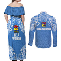 Hela Wigmen Rugby Couples Matching Off Shoulder Maxi Dress and Long Sleeve Button Shirts Papua New Guinea Polynesian Tattoo LT03 - Polynesian Pride