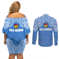 Hela Wigmen Rugby Couples Matching Off Shoulder Short Dress and Long Sleeve Button Shirts Papua New Guinea Polynesian Tattoo LT03 - Polynesian Pride
