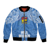 Hela Wigmen Rugby Sleeve Zip Bomber Jacket Papua New Guinea Polynesian Tattoo LT03 Unisex Blue - Polynesian Pride