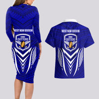 Kimbe Cutters Rugby Couples Matching Long Sleeve Bodycon Dress and Hawaiian Shirt Papua New Guinea Polynesian Tattoo Blue Version LT03 - Polynesian Pride