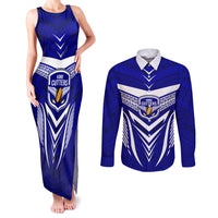 Kimbe Cutters Rugby Couples Matching Tank Maxi Dress and Long Sleeve Button Shirts Papua New Guinea Polynesian Tattoo Blue Version LT03 Blue - Polynesian Pride