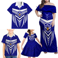 Kimbe Cutters Rugby Family Matching Off Shoulder Maxi Dress and Hawaiian Shirt Papua New Guinea Polynesian Tattoo Blue Version LT03 - Polynesian Pride
