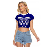 Kimbe Cutters Rugby Raglan Cropped T Shirt Papua New Guinea Polynesian Tattoo Blue Version LT03 Female Blue - Polynesian Pride