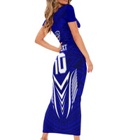 Custom Kimbe Cutters Rugby Short Sleeve Bodycon Dress Papua New Guinea Polynesian Tattoo Blue Version LT03 - Polynesian Pride