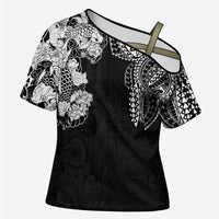 Japanese Irezumi and Hawaiian Polynesian Art Tattoo Cross Shoulder Shirt Black Color - Polynesian Pride