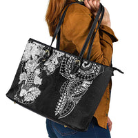 Japanese Irezumi and Hawaiian Polynesian Art Tattoo Leather Tote Bag Black Color - Polynesian Pride