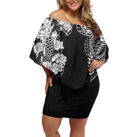 Japanese Irezumi and Hawaiian Polynesian Art Tattoo Off Shoulder Short Dress Black Color - Polynesian Pride