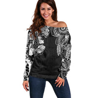 Japanese Irezumi and Hawaiian Polynesian Art Tattoo Off Shoulder Sweater Black Color LT03 Women Black - Polynesian Pride