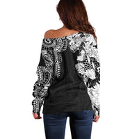 Japanese Irezumi and Hawaiian Polynesian Art Tattoo Off Shoulder Sweater Black Color LT03 - Polynesian Pride