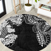 Japanese Irezumi and Hawaiian Polynesian Art Tattoo Round Carpet Black Color - Polynesian Pride