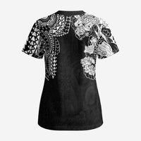 Japanese Irezumi and Hawaiian Polynesian Art Tattoo Scrub Top Black Color - Polynesian Pride