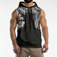 Japanese Irezumi and Hawaiian Polynesian Art Tattoo Sleeveless Zip Hoodie Black Color LT03 - Polynesian Pride