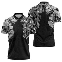 Japanese Irezumi and Hawaiian Polynesian Art Tattoo Zipper Polo Shirt Black Color - Polynesian Pride