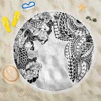 Japanese Irezumi and Hawaiian Polynesian Art Tattoo Beach Blanket White Color - Polynesian Pride