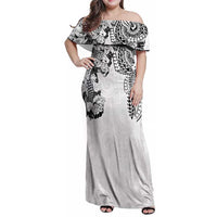 Japanese Irezumi and Hawaiian Polynesian Art Tattoo Family Matching Off Shoulder Maxi Dress and Hawaiian Shirt White Color - Polynesian Pride