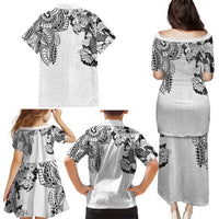 Japanese Irezumi and Hawaiian Polynesian Art Tattoo Family Matching Puletasi and Hawaiian Shirt White Color - Polynesian Pride