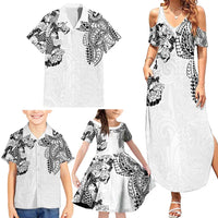 Japanese Irezumi and Hawaiian Polynesian Art Tattoo Family Matching Summer Maxi Dress and Hawaiian Shirt White Color - Polynesian Pride