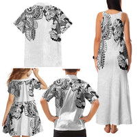 Japanese Irezumi and Hawaiian Polynesian Art Tattoo Family Matching Tank Maxi Dress and Hawaiian Shirt White Color - Polynesian Pride