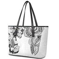 Japanese Irezumi and Hawaiian Polynesian Art Tattoo Leather Tote Bag White Color - Polynesian Pride