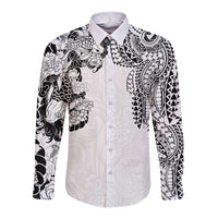 Japanese Irezumi and Hawaiian Polynesian Art Tattoo Long Sleeve Button Shirt White Color - Polynesian Pride