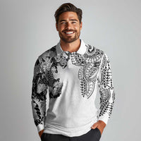 Japanese Irezumi and Hawaiian Polynesian Art Tattoo Long Sleeve Polo Shirt White Color - Polynesian Pride