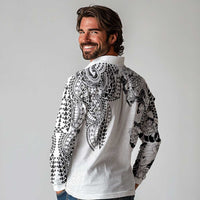 Japanese Irezumi and Hawaiian Polynesian Art Tattoo Long Sleeve Polo Shirt White Color - Polynesian Pride