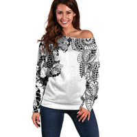 Japanese Irezumi and Hawaiian Polynesian Art Tattoo Off Shoulder Sweater White Color LT03 Women White - Polynesian Pride