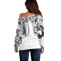 Japanese Irezumi and Hawaiian Polynesian Art Tattoo Off Shoulder Sweater White Color LT03 - Polynesian Pride