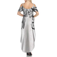 Japanese Irezumi and Hawaiian Polynesian Art Tattoo Summer Maxi Dress White Color - Polynesian Pride