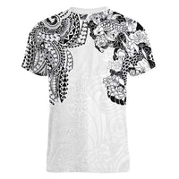 Japanese Irezumi and Hawaiian Polynesian Art Tattoo Women V-Neck T-Shirt White Color - Polynesian Pride