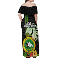 Hawaii Kaimuki High School Off Shoulder Maxi Dress Tribal Kakau Pattern Mix Hibiscus Flower LT03 - Polynesian Pride