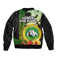 Hawaii Kaimuki High School Sleeve Zip Bomber Jacket Tribal Kakau Pattern Mix Hibiscus Flower LT03 - Polynesian Pride