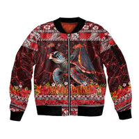 Hawaii KaʻUla Wena Volcano Turtle Sleeve Zip Bomber Jacket Lava and Tropical Plants Tribal Pattern