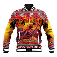 Hawaii KaUla Wena Octopus Baseball Jacket Oceanic Red with Corals and Tropical On Sunset Landscape LT03 Unisex Red - Polynesian Pride