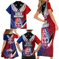 New Zealand Waitangi Family Matching Short Sleeve Bodycon Dress and Hawaiian Shirt Kia Ora Maori Koruru Tiki Mask LT03 - Polynesian Pride