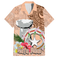 Northern Mariana Islands Hafa Adai Latte Stone Family Matching Off Shoulder Maxi Dress and Hawaiian Shirt Peach Fuzz Color LT03 Dad's Shirt - Short Sleeve Peach Fuzz Color - Polynesian Pride