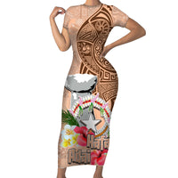 Northern Mariana Islands Hafa Adai Latte Stone Family Matching Short Sleeve Bodycon Dress and Hawaiian Shirt Peach Fuzz Color LT03 Mom's Dress Peach Fuzz Color - Polynesian Pride