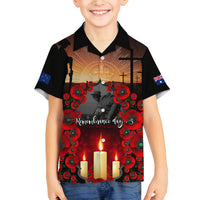 Custom New Zealand and Australia ANZAC Day Family Matching Long Sleeve Bodycon Dress and Hawaiian Shirt Gallipoli and Canlelight Lest We Forget LT03 Son's Shirt Black - Polynesian Pride