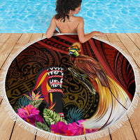Papua New Guinea Bird-of-Paradise Beach Blanket Hibiscus and Kundu Drum Tribal Pattern