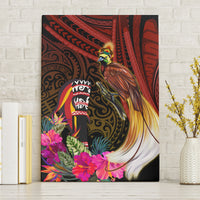 Papua New Guinea Bird-of-Paradise Canvas Wall Art Hibiscus and Kundu Drum Tribal Pattern